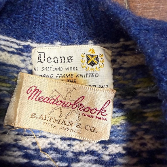 Vintage Dean's Of Scotland Cardigan Fair Isle Sweater | Blue | Size 38 Small - Picture 8 of 12